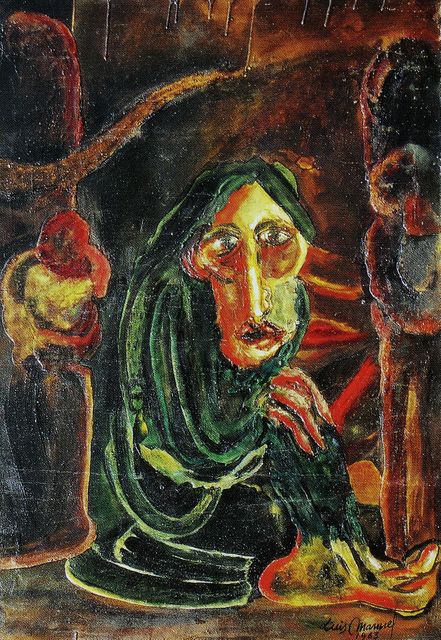 05 - En la puerta - Oleo s. tela - 92x65 - Latidos de la mina.