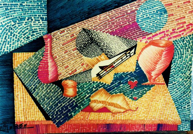 02 -Bodegón  cubista -F. S. Cartulina -50 x 90 -Flomasters -lV -