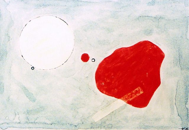 15 -Flotan dos rojos en el azul -Acrílico s. tela 135x200 -Metafísica Espacial -