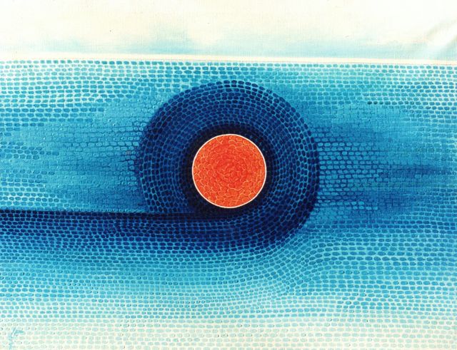 20 -Punto igneo -en azul -Oleo S. Tela -27 x 35 -Puntillismo -